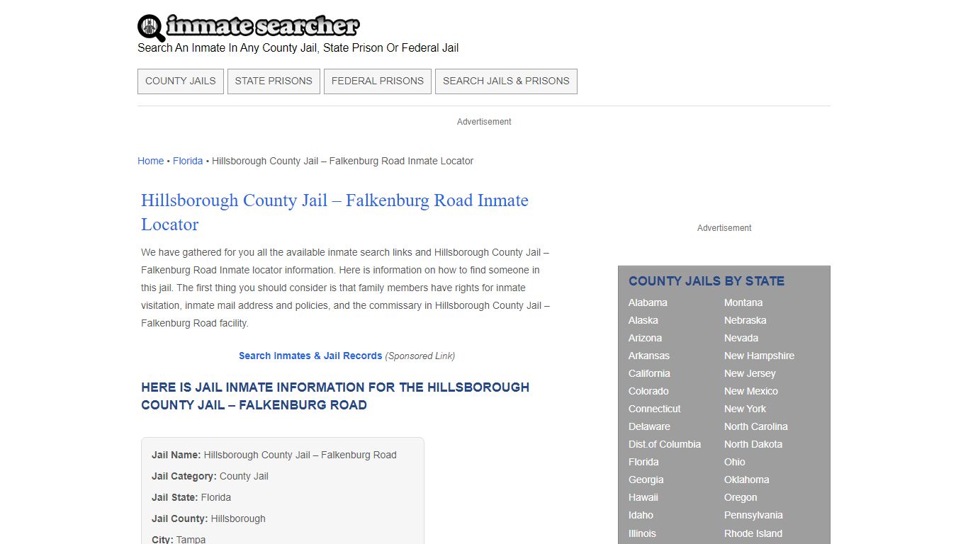 Hillsborough County Jail – Falkenburg Road Inmate Locator